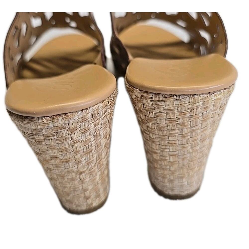 Brighton Daria Tan Leather Cutout Platform Wedge Sandals 8M Espadrille Brazil - Picture 5 of 12